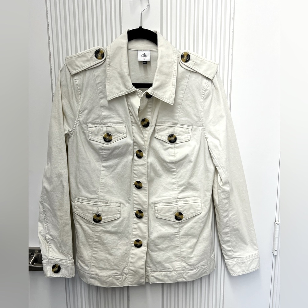 CAbi Cream Utility Jacket with Tortoiseshell Buttons